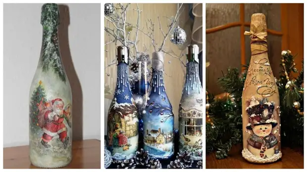 Декор и оформление бутылки шампанского на новый год конфетами
