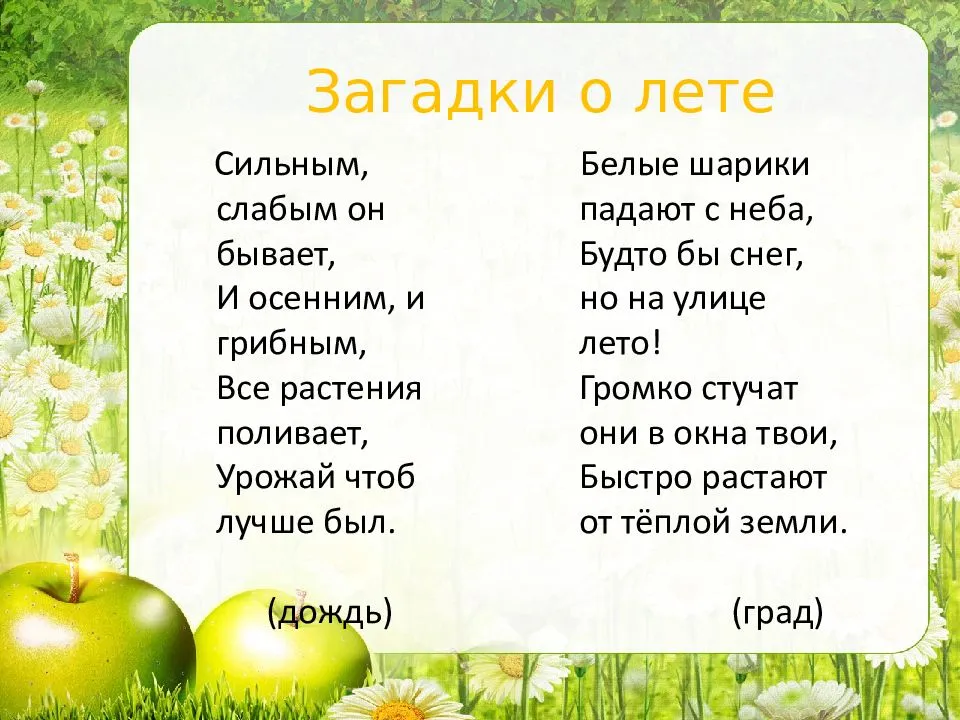 Загадки с ответами про лето для детей 5-6-7 лет