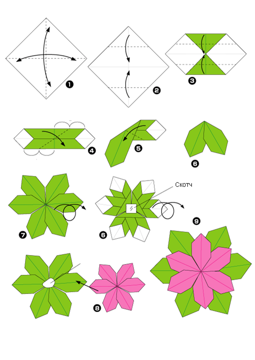 Оригами цветы простые схемы для детей