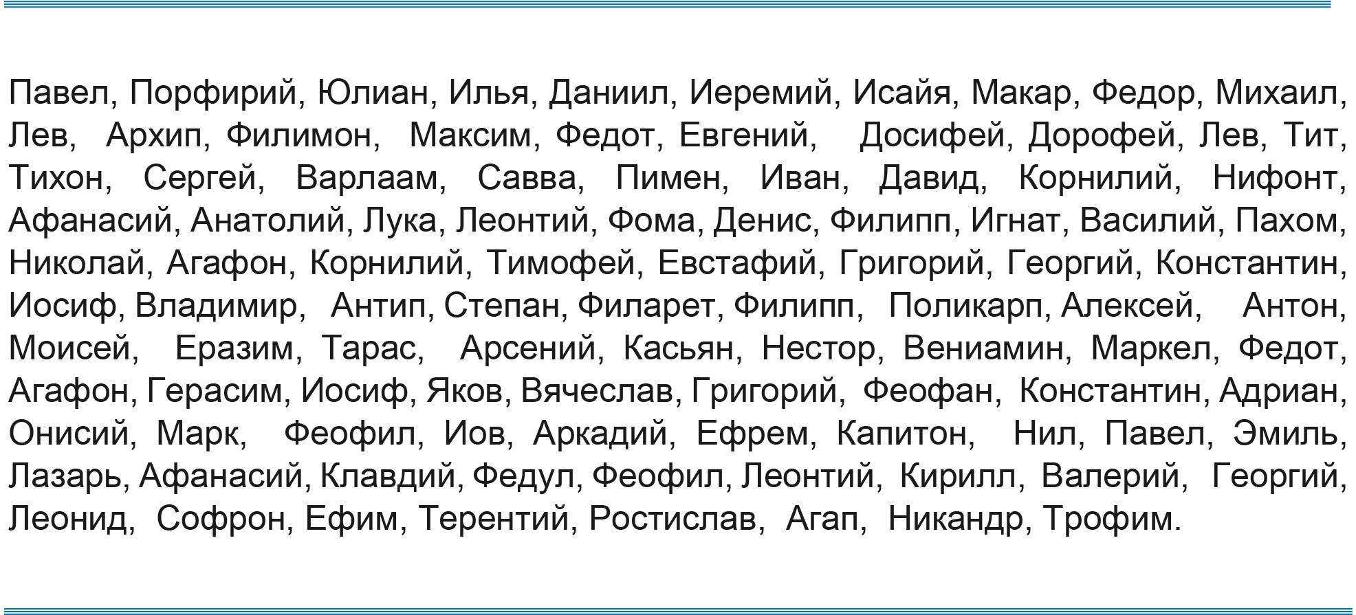 Имена мальчиков по месяцам на 2021 год по православному календарю