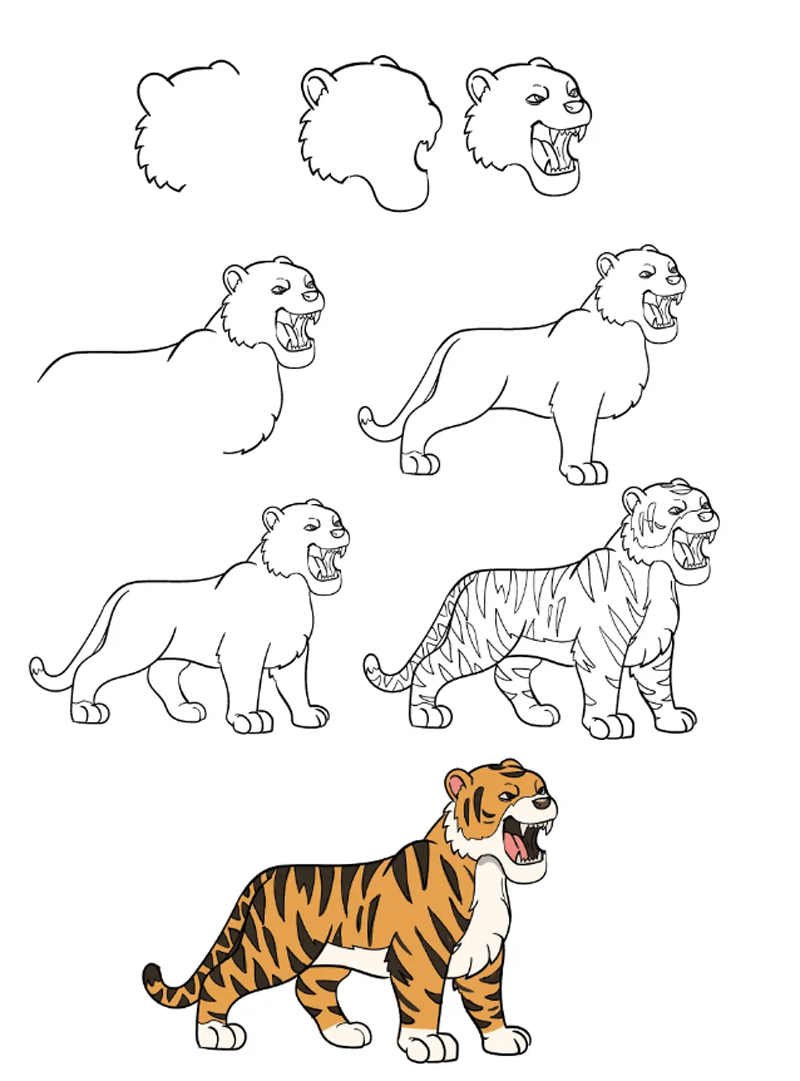 Нарисовать тигра вид сбоку