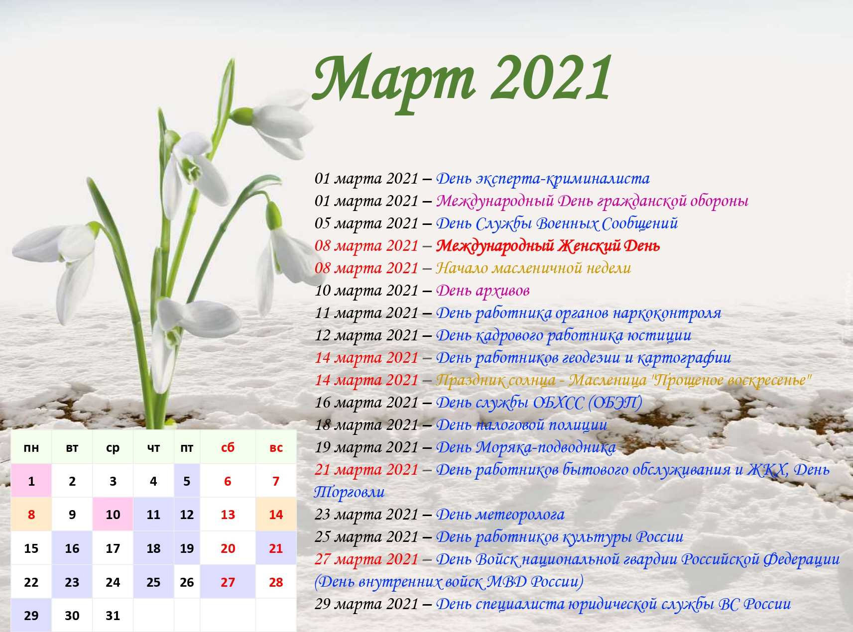 Народный весенний календарь: март